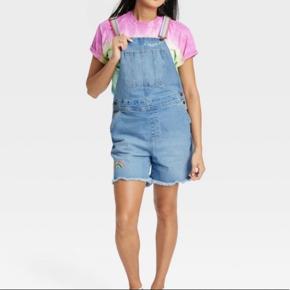 Target's Pride Collection Rainbow Shortalls Overalls Jean Jumpsuit Size L